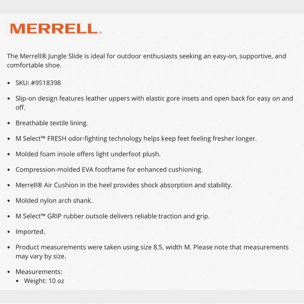 ❌SOLD❌NIB Merrell Jungle Slide Clogs Suede Birch Womens 9M 40 - Picture 12 of 12